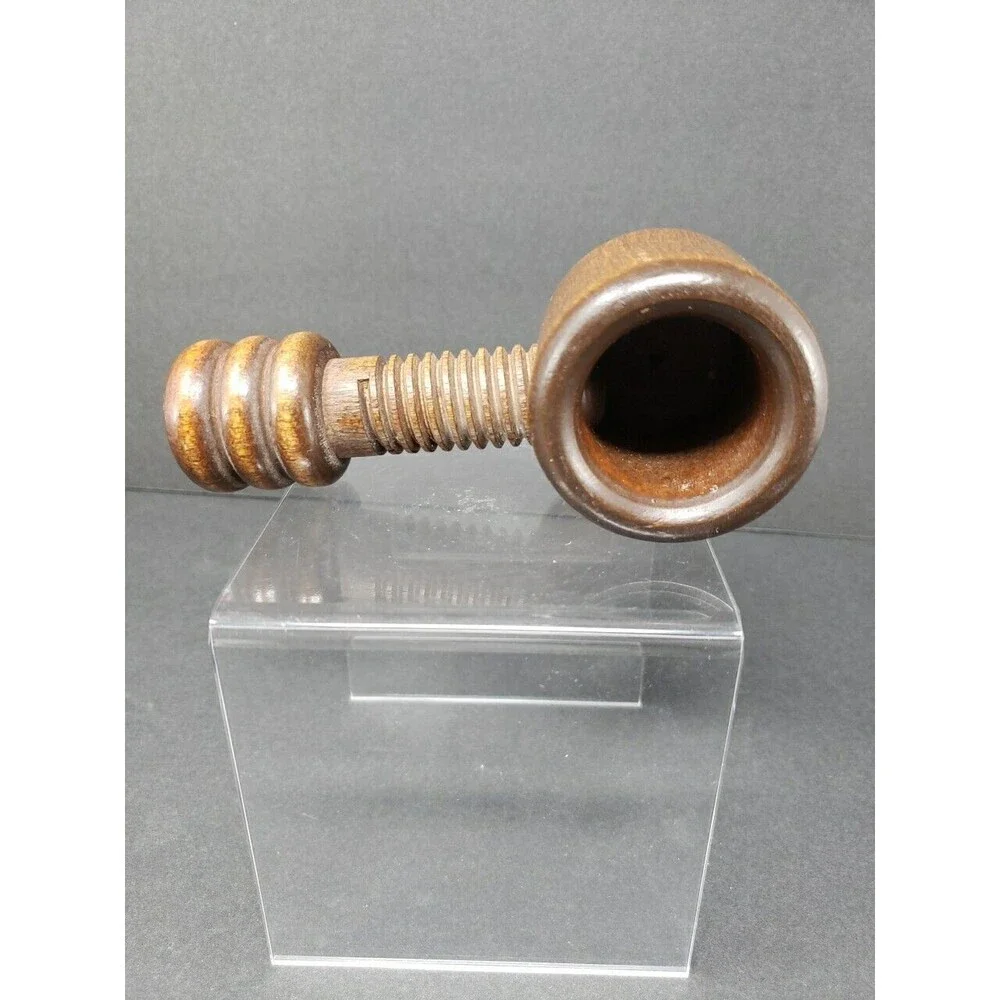 Nut Cracker Wooden Turn Screw Type Vintage Dark Solid Wood Collectible